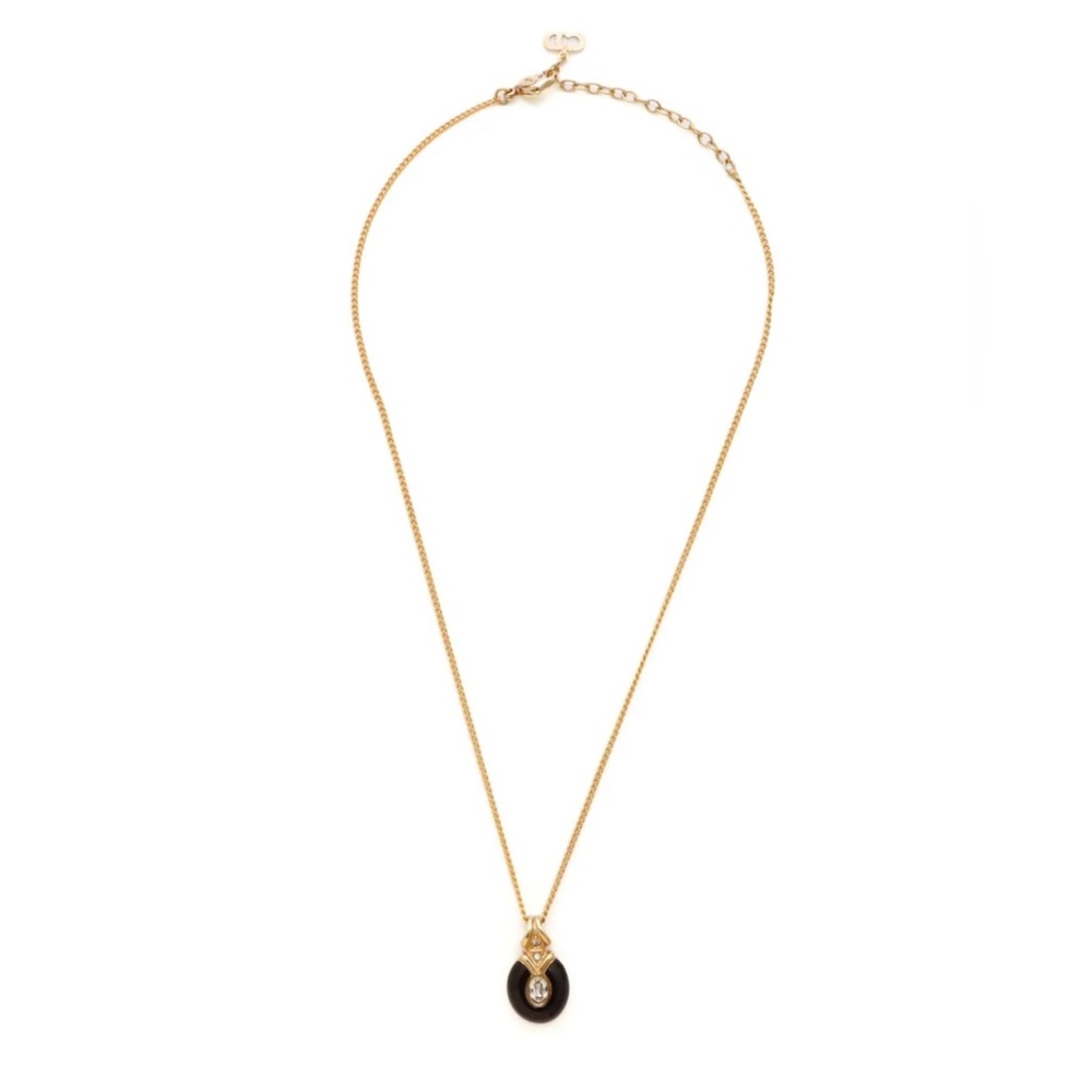 DIOR Black Enamel and Rhinestone Embellished Pendant Necklace - Picture 9 of 11